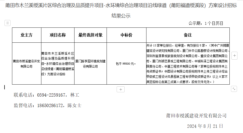 莆田市木蘭溪綬溪片區(qū)綜合治理及品質(zhì)提升項目-水環(huán)境綜合治理項目沿線綠道（莆陽福道綬溪段）方案設計招標結果公示.png
